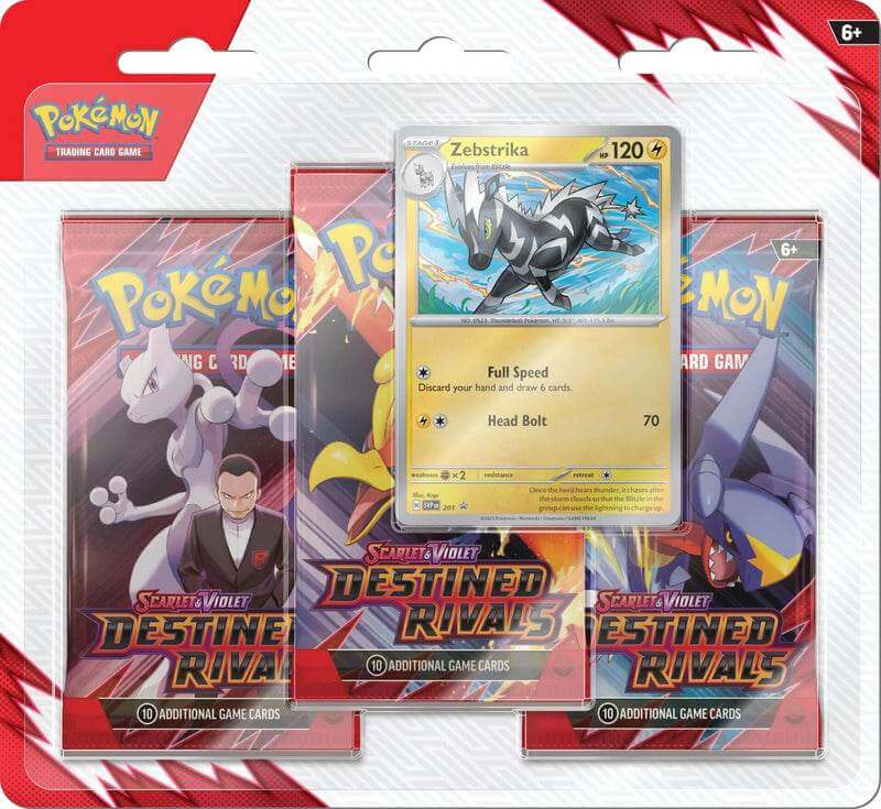 Pre-Order Scarlet & Violet: Destined Rivals - 3 Pack Blister (Zebstrika) - TCG Haven